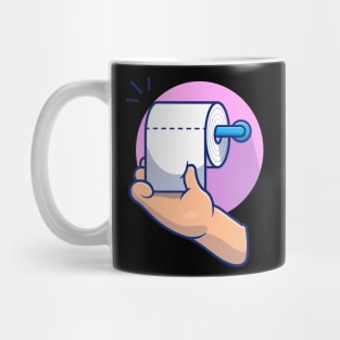 Hand pulling toilet paper roll cartoon Mug